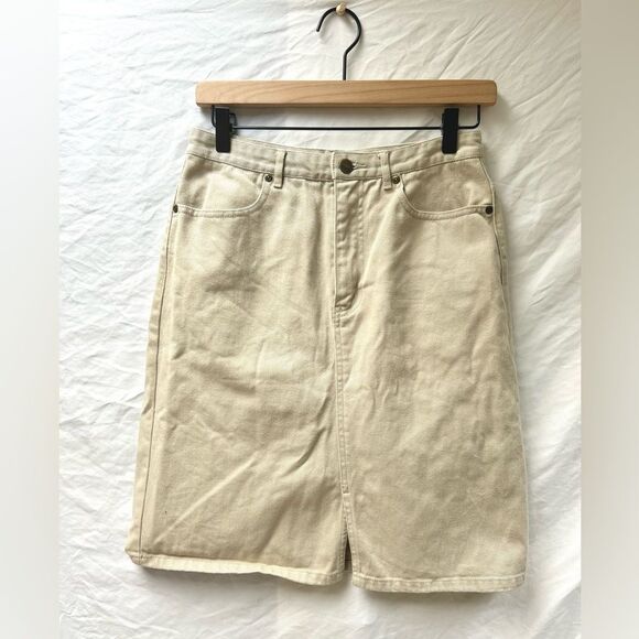 Eddie Bauer A-line Vintage Skirt Beige Deim 100% Cotton Outdoors Size 8 - Picture 1 of 5